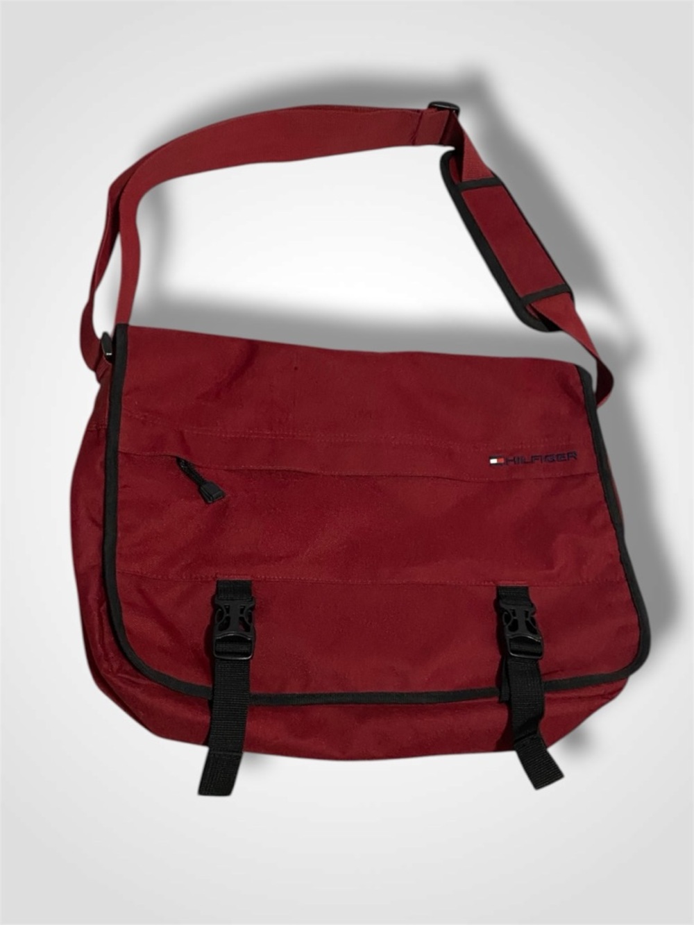 Tommy Hilfiger Burgundy Messenger Bag with Black Trim
